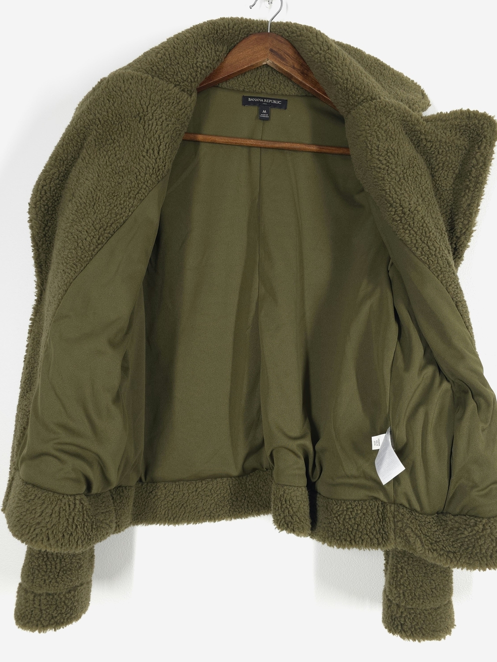 Banana Republic Olive Green Sherpa Teddy Jacket Coat Women’s M - Picture 4 of 7